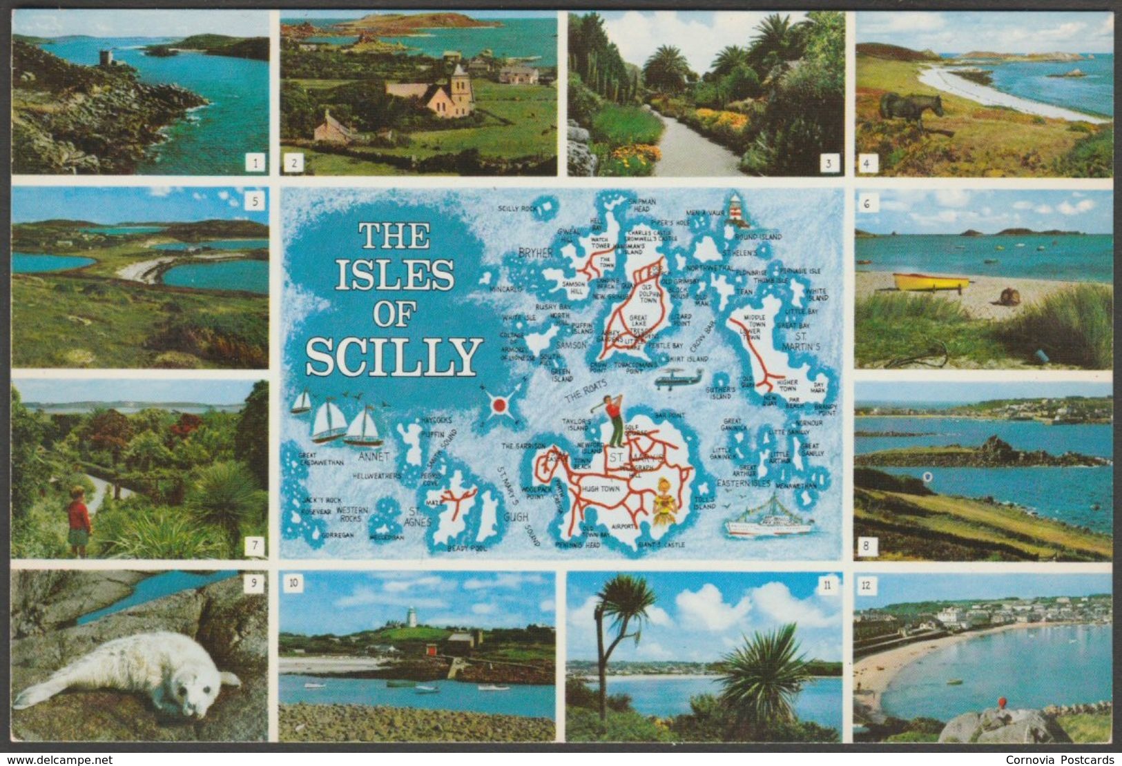 Multiview And Map - Isles Of Scilly, C.1980s - Gibson Postcard - Scilly Isles