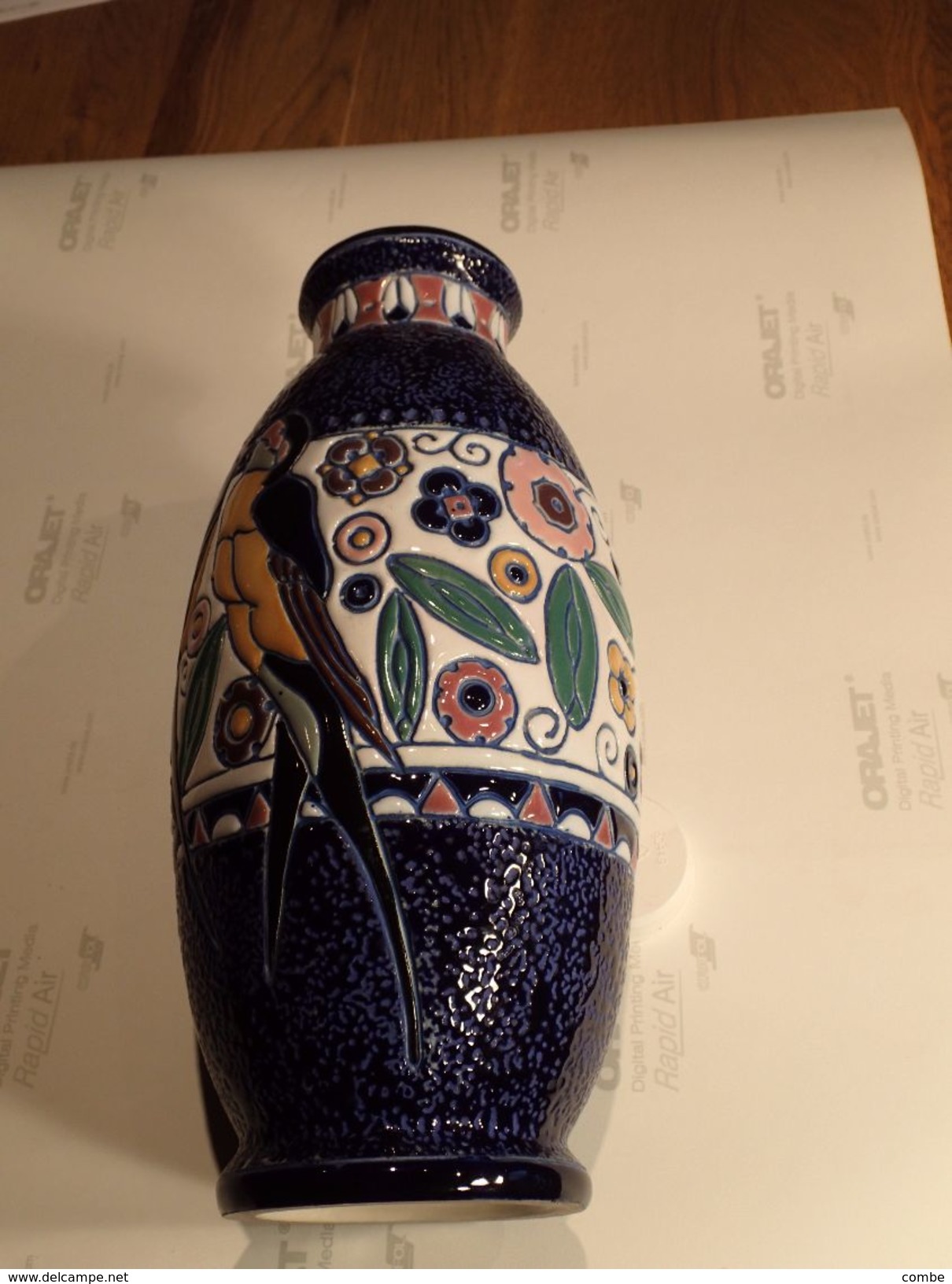 VASE ART-DECO CERAMIQUE TCHECOSLOVAQUIE AMPHORA "LES HIRONDELLES"  HAUTEUR 295cm DIAMETRE 140cm - Sonstige & Ohne Zuordnung