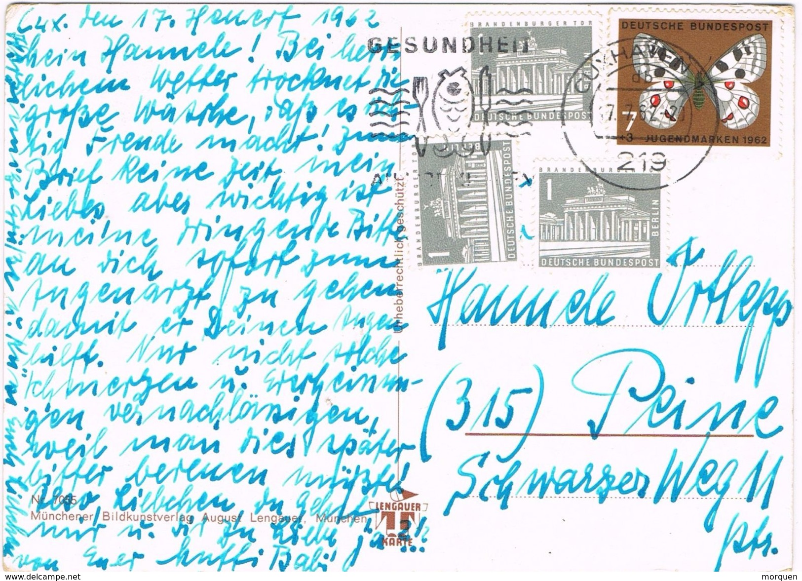 26490. Postal CUXHAVEN (Alemania Federal) 1962. Franqueo Mixto Federal Y Berlin - Covers & Documents