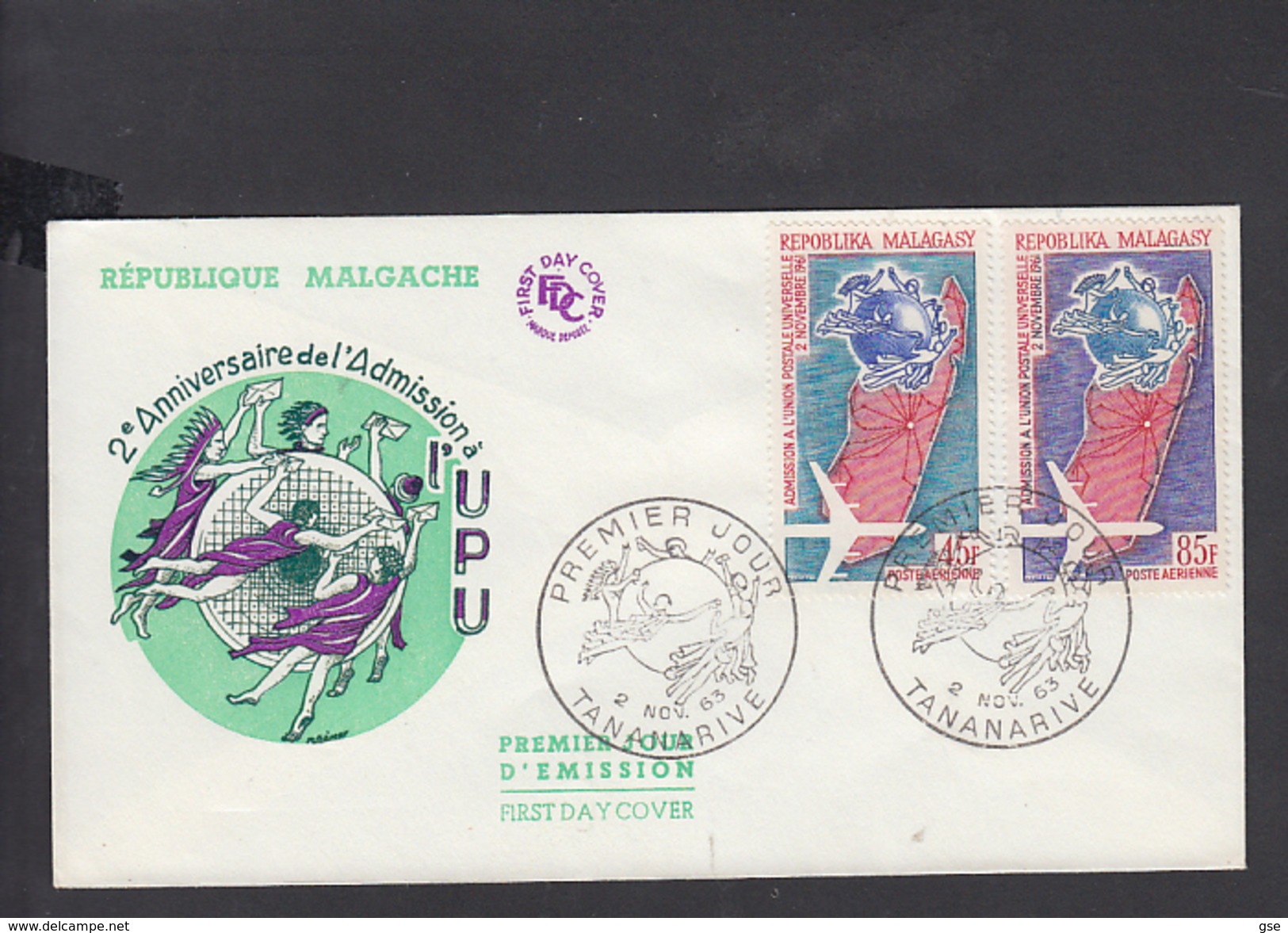 MADAGASCAR  1963 - FDC - Yvert A 93/94 - Annullo Speciale Illustrato U.P.U. - Madagascar (1960-...)