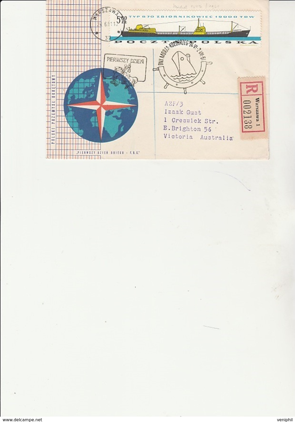 LETTRE RECOMMANDEE AFFRANCHIE N° 1105 -MARINE MARCHANDE  AVEC OBLITERATION ILLUSTREE -ANNEE 1961 - FDC