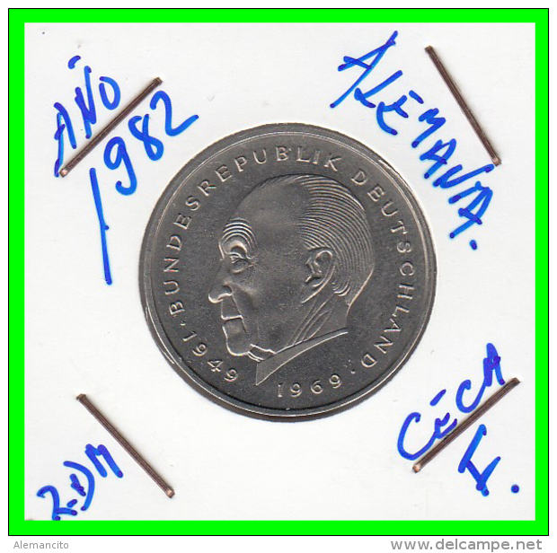 ALEMANIA - GERMANY  MONEDA DE 2.00 DM  AÑO 1982-F  KONRAD ADENAUER CALIDAD PROOF S/C - 2 Mark