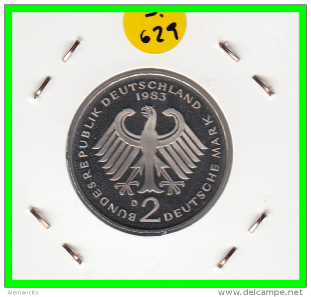 ALEMANIA - GERMANY  MONEDA DE 2.00 DM  AÑO 1983-D  KONRAD ADENAUER - 2 Mark