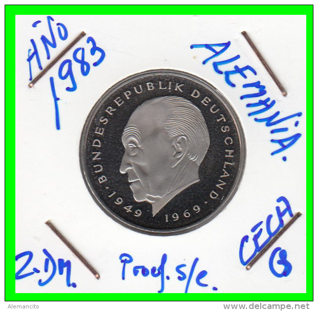 ALEMANIA - GERMANY  MONEDA DE 2.00 DM  AÑO 1983-G  KONRAD ADENAUER CALIDAD PROOF S/C - 2 Marcos