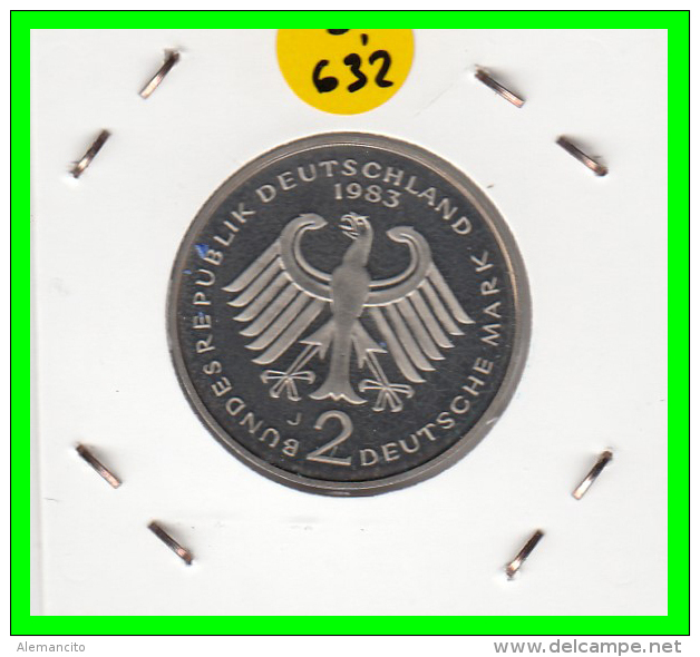 ALEMANIA - GERMANY  MONEDA DE 2.00 DM  AÑO 1983-J  KONRAD ADENAUER CALIDAD PROOF S/C - 2 Mark