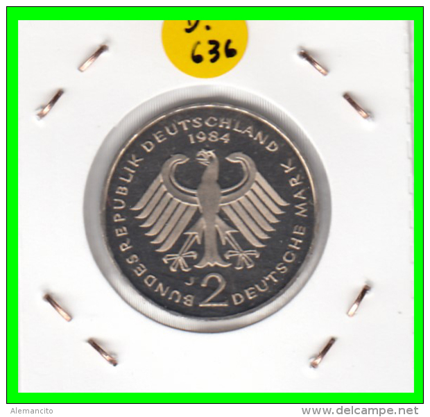 ALEMANIA - GERMANY  MONEDA DE 2.00 DM  AÑO 1984-J  KONRAD ADENAUER CALIDAD PROOF S/C - 2 Marcos