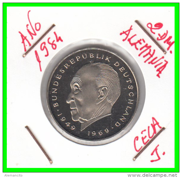 ALEMANIA - GERMANY  MONEDA DE 2.00 DM  AÑO 1984-J  KONRAD ADENAUER CALIDAD PROOF S/C - 2 Marcos