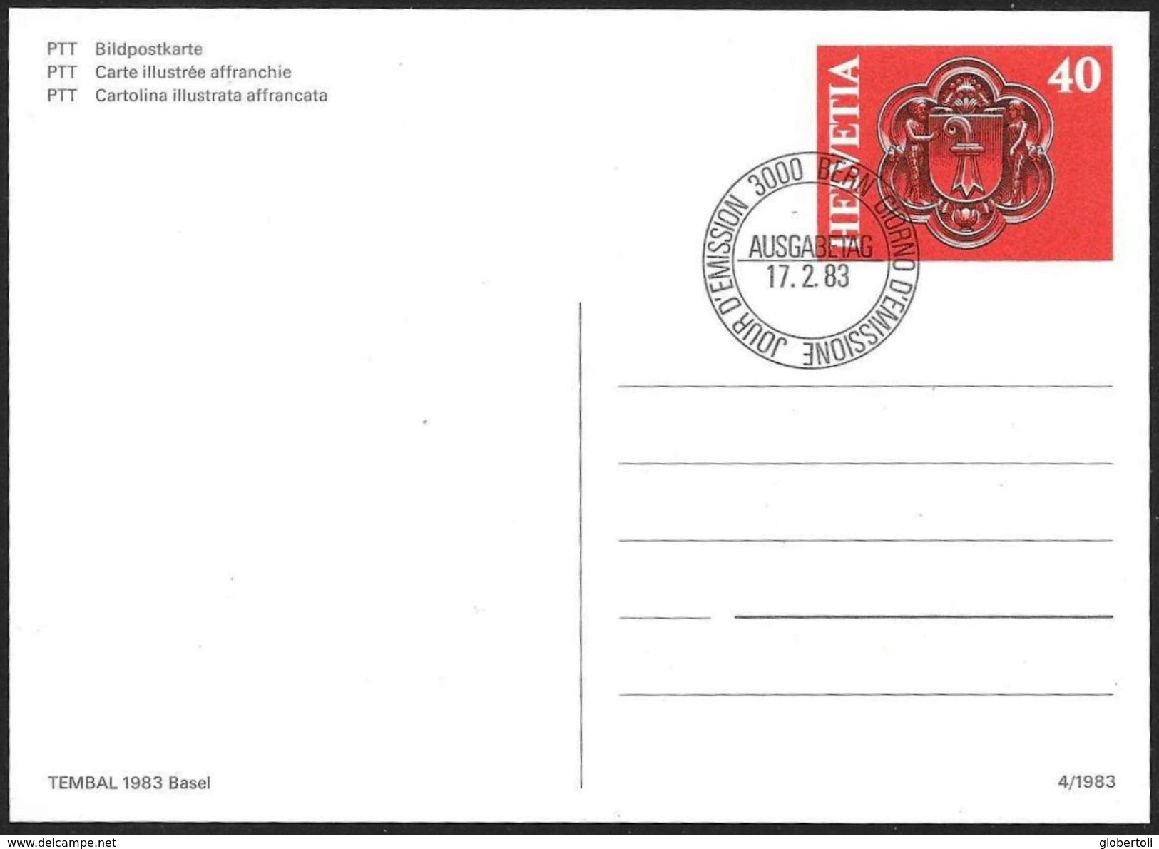 Svizzera/Suisse/Switzerland: FDC, Intero, Stationery, Entier, Stemma, Armoiries, Coat Of Arms - Buste