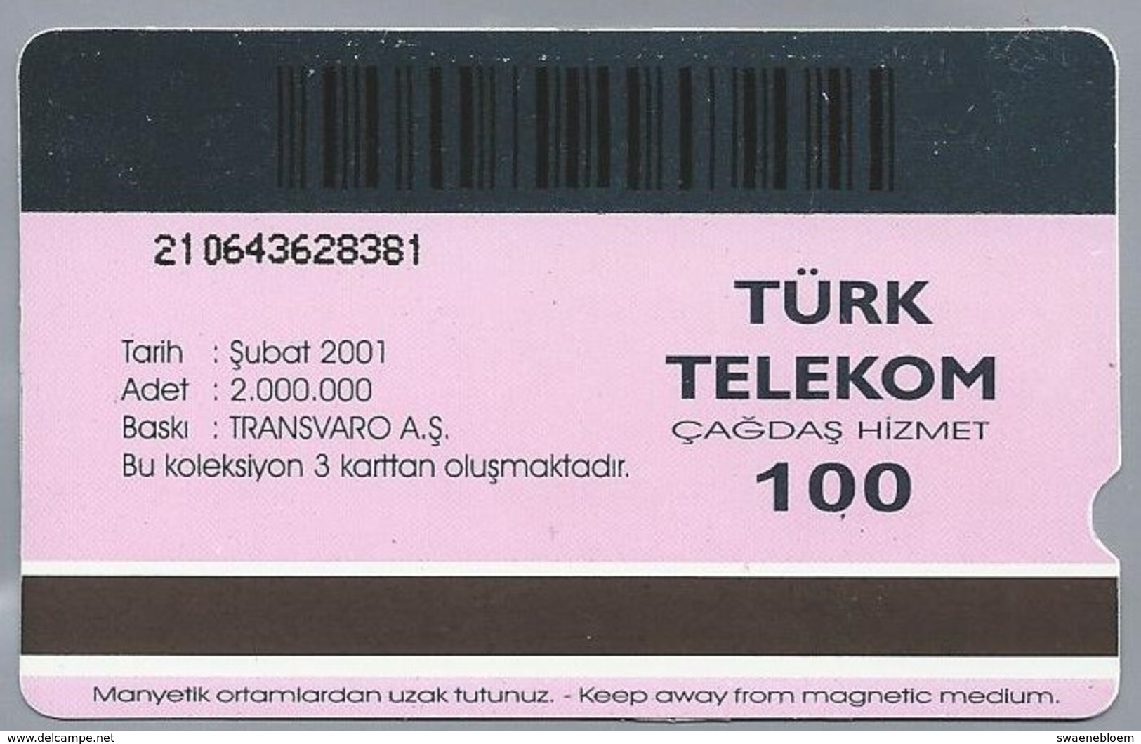 TR.- Telefoonkaart. TÜRK TELEKOM. Turksat 2A. 11.01.2001. 100 Units. 2 Scans. - Turchia