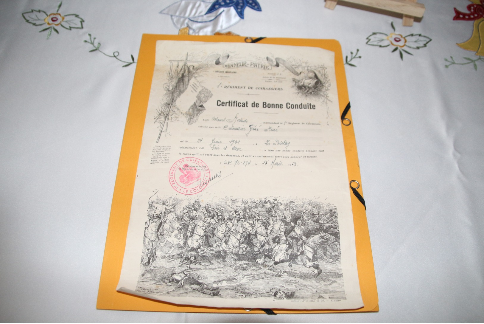 Honneur -Patrie >Région Militaire>Régiment De Cuirassiers >Certificat De Bonne Conduite> 1953 - Historische Documenten