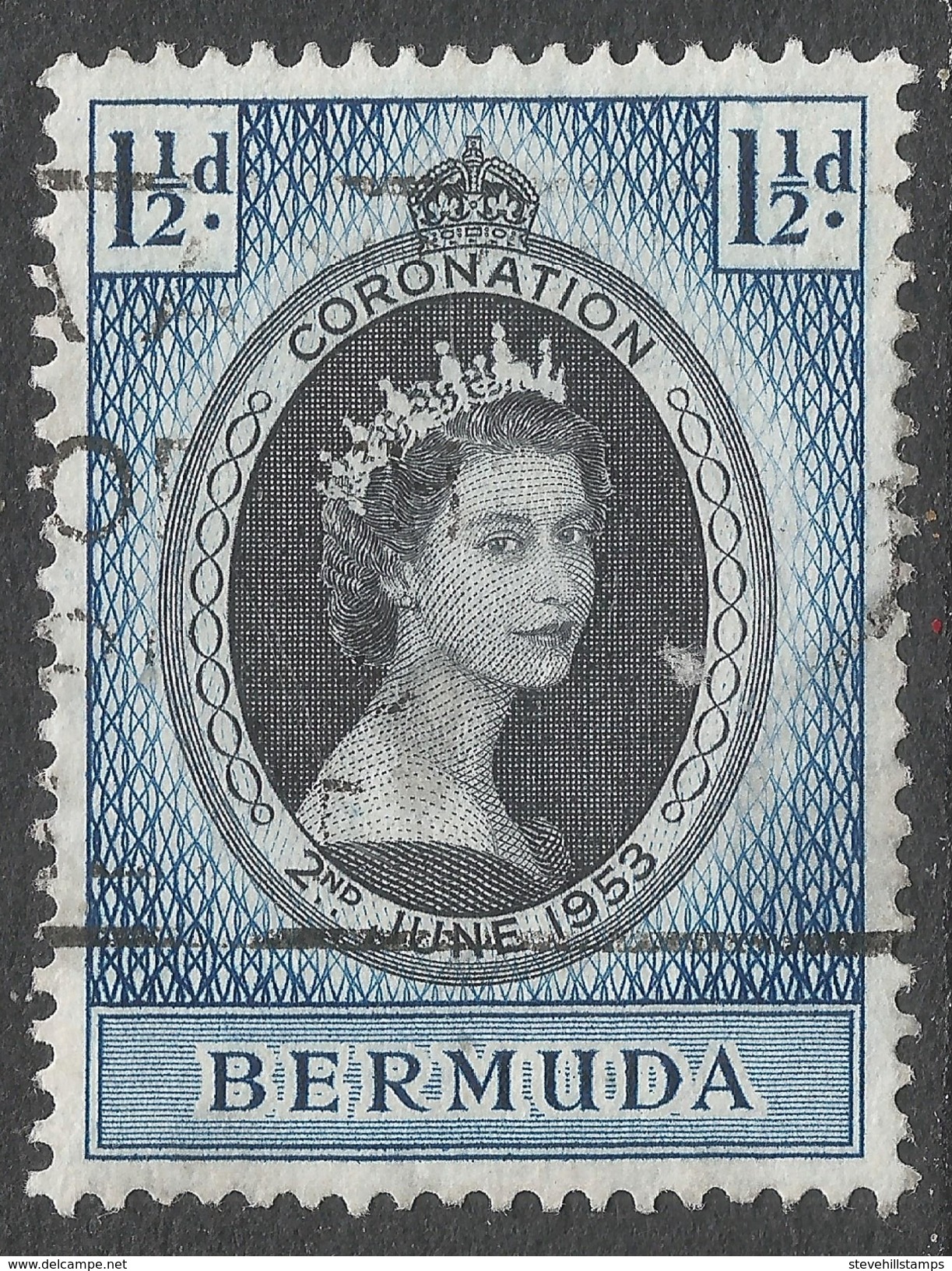 Bermuda. 1953 QEII Coronation. 1½d Used. SG 134 - Bermuda