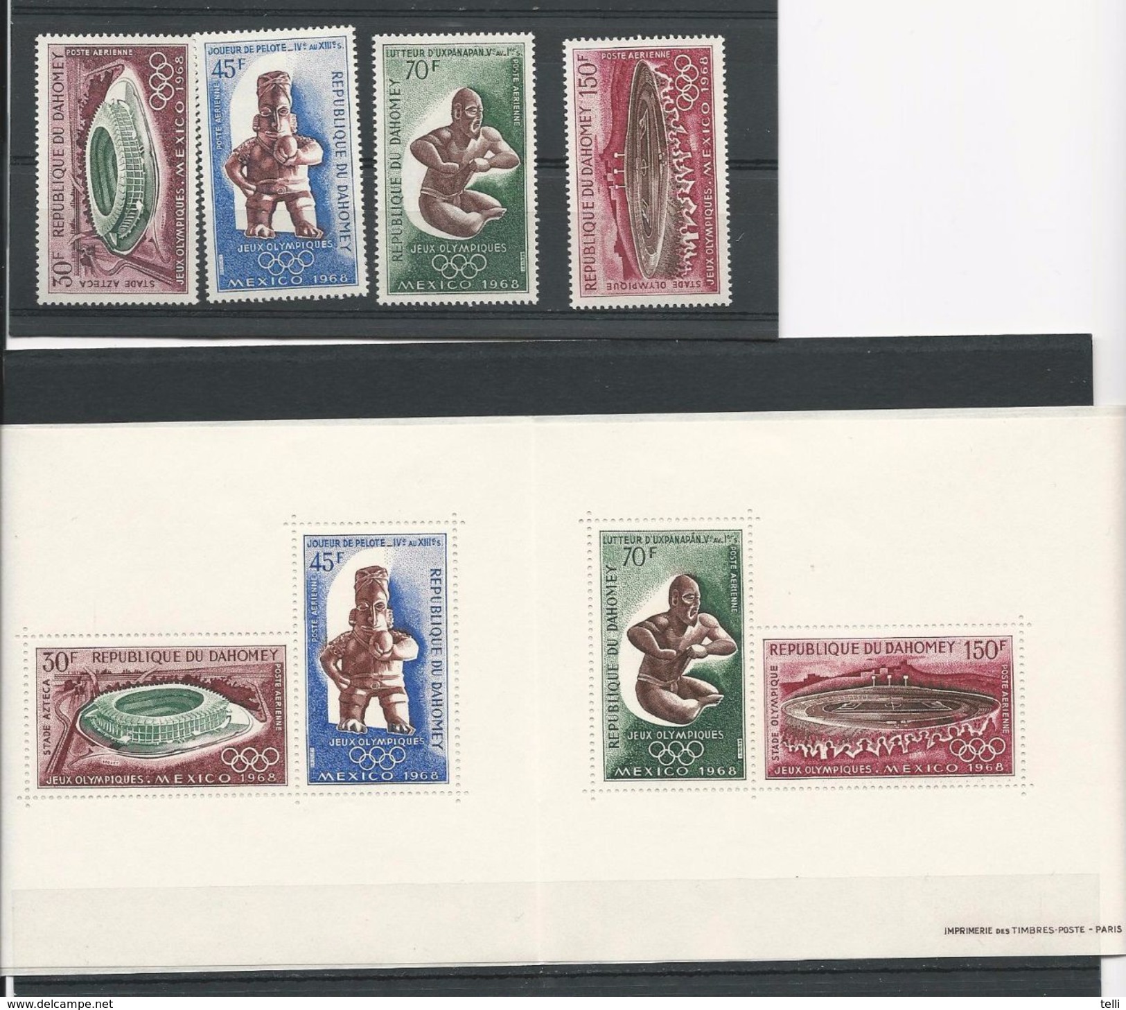 DAHOMEY Scott C85-C88, C88a Yvert  PA89-PA92, BF15 (4+bloc) ** Cote 9,50$ 1968 - Bénin – Dahomey (1960-...)