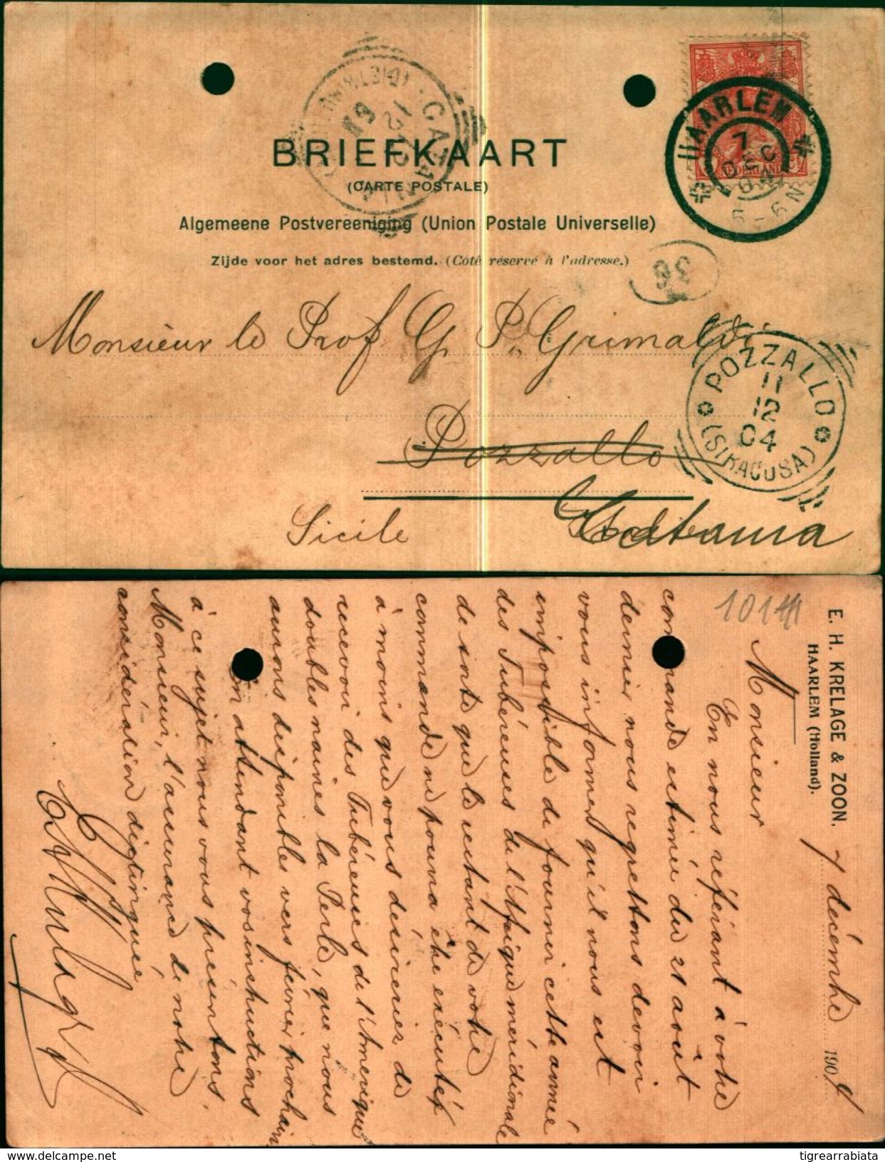 7696a)cartolina Postale-  Valore 5cent. 7-12-04 Da Haarlem Holland A Pozzallo X Catania-italia - Postal Stationery