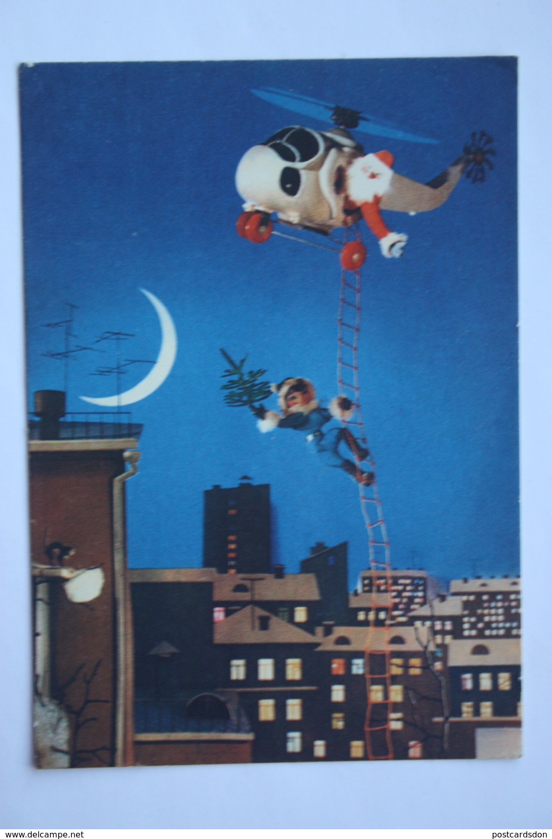 OLd Soviet  Postcard - Santa 1970 Helicopter - Hubschrauber