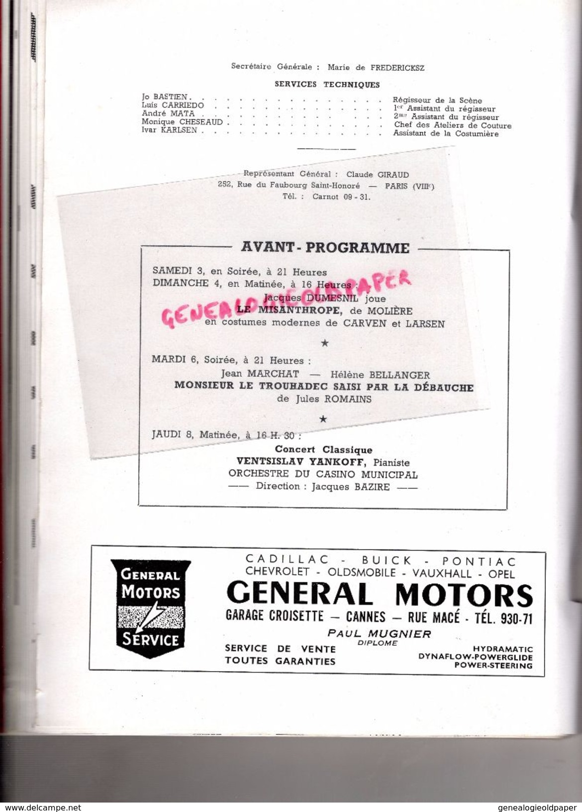 06- CANNES- RARE PROGRAMME CASINO MUNICIPAL--MARCEL HUET-FRENCH LINE-31 DEC.1958-1E JANVIER 1959-MARQUIS CUEVAS-LIFAR-