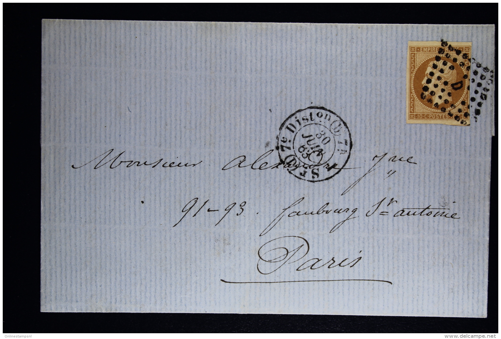 France:  Lettre Complet 1863  7e Diston Paris A Paris Yv 13 B Cachet Losagne D - 1849-1876: Klassieke Periode