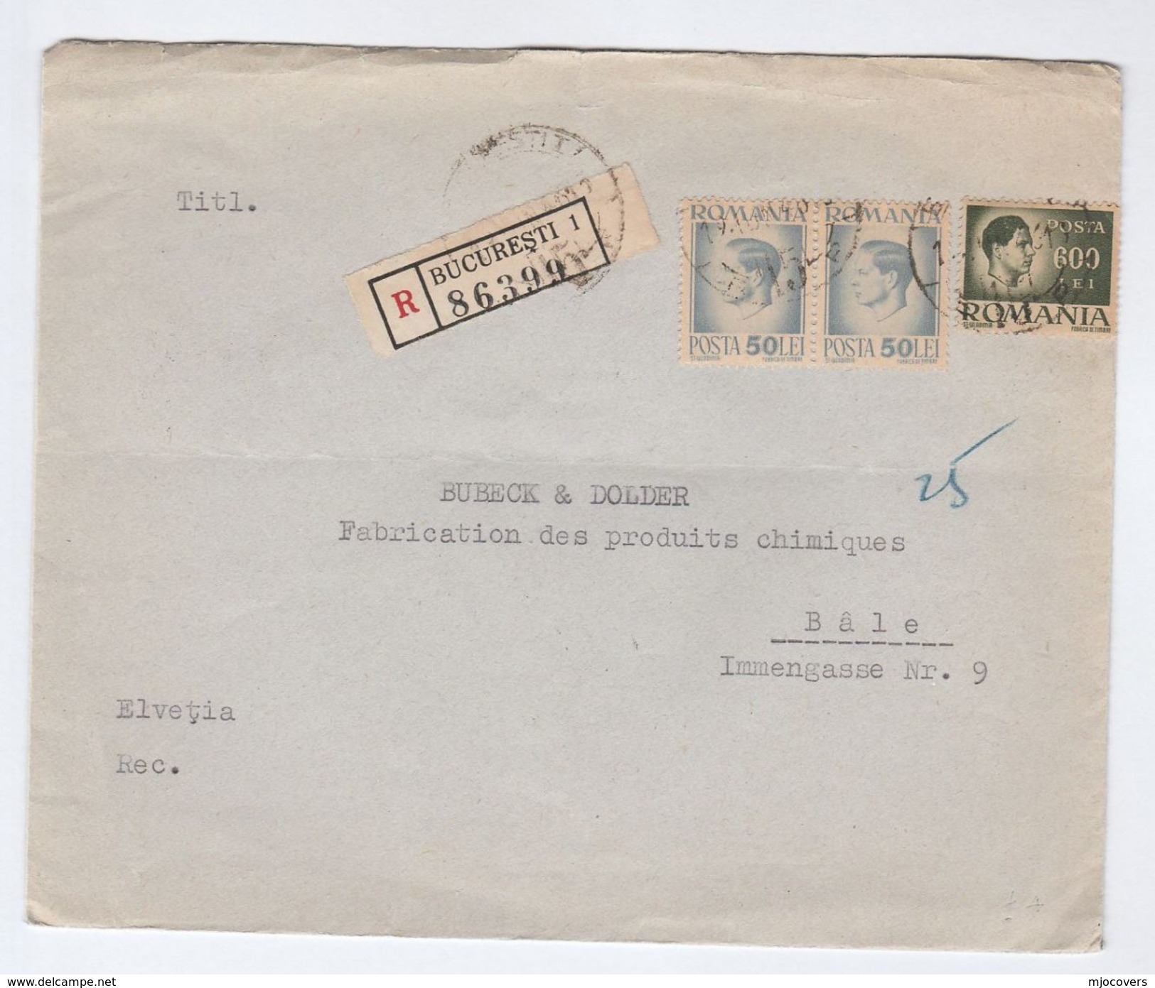 1946 REGISTERED ROMANIA Stamps COVER Comertul Techno Chimic Co To Switzerland - Covers & Documents