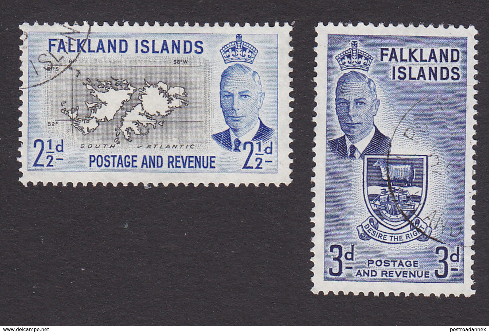 Falkland Islands, Scott #110-111, Used, George V And Industry Of Falkland Islands, Issued 1952 - Falkland Islands