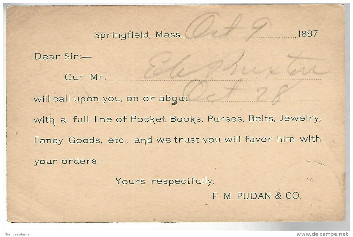 52983 ) USA Postal Stationery Springfield Troy Postmarks Duplex 1897 - ...-1900