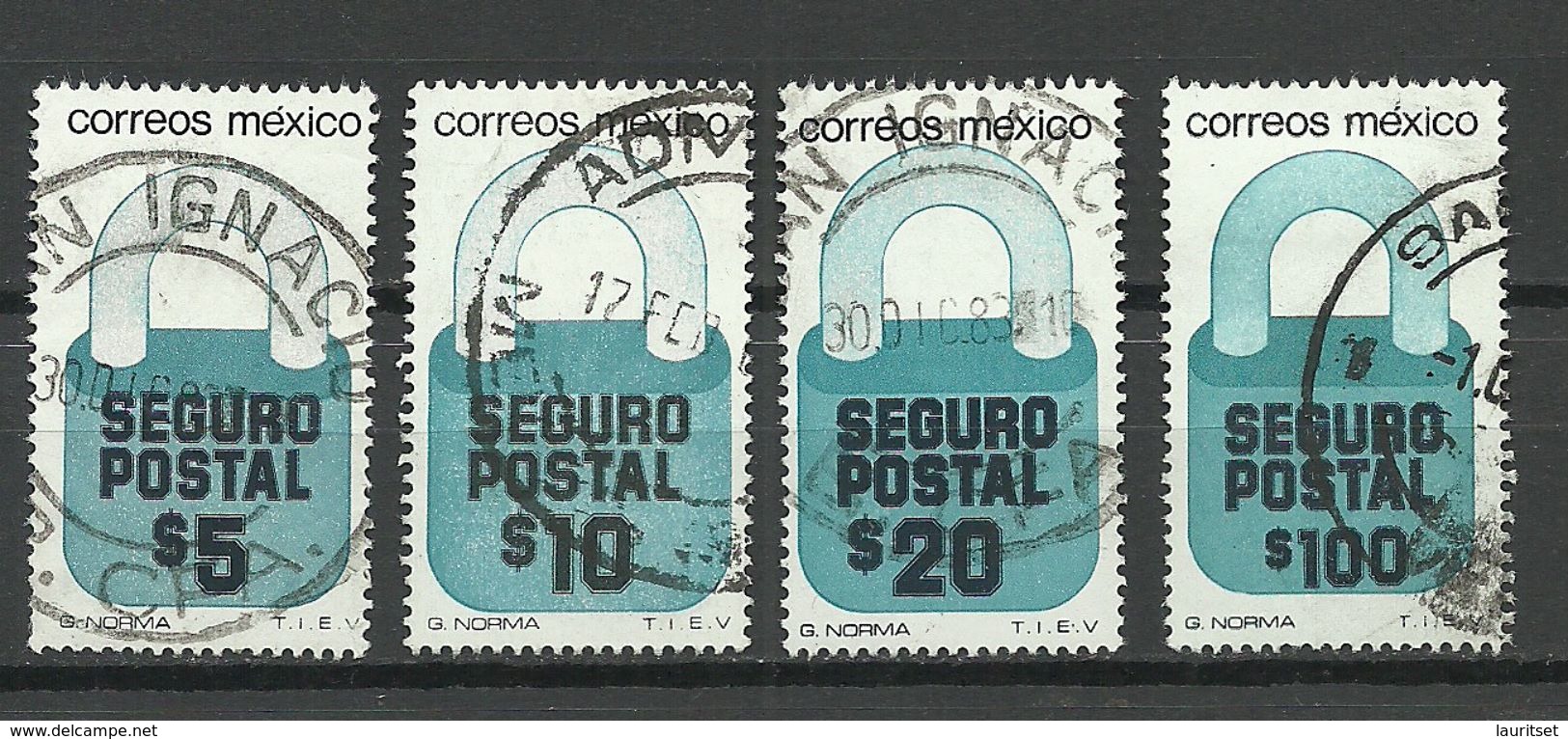 MEXICO 1976/86 Postversicherung- Zuschlagsmarken O - Mexique