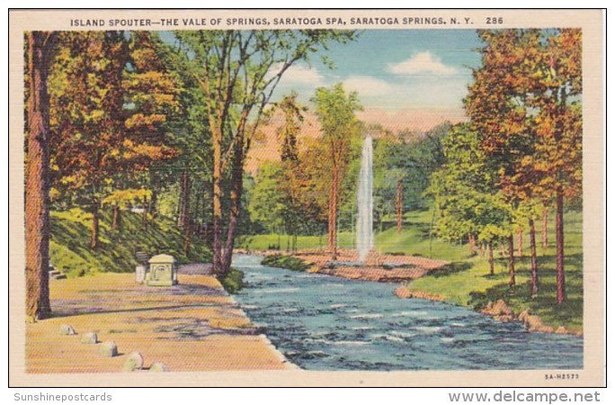 New York Saratoga Springs Island Spouter The Vale Of Springs Saratoga Spa Curteich - Saratoga Springs