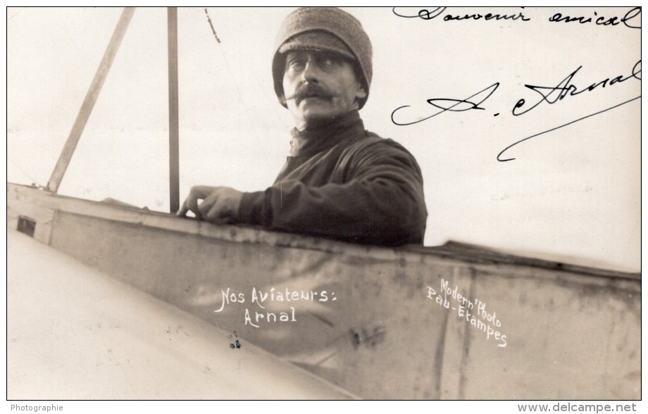 Aviation Aviateur Arnal Autographe A Arnaud De Pontac Ancienne Carte Photo 1911 - Aviation