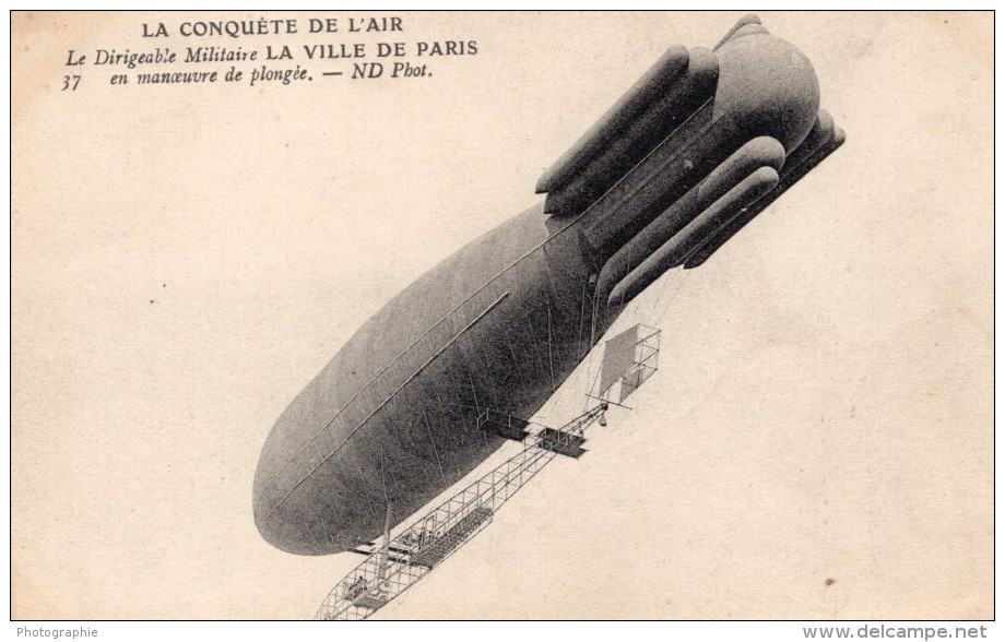 France Aviation Dirigeable Militaire Ville De Paris Surcouf Ancienne Carte Postale CPA 1906 - Zeppeline