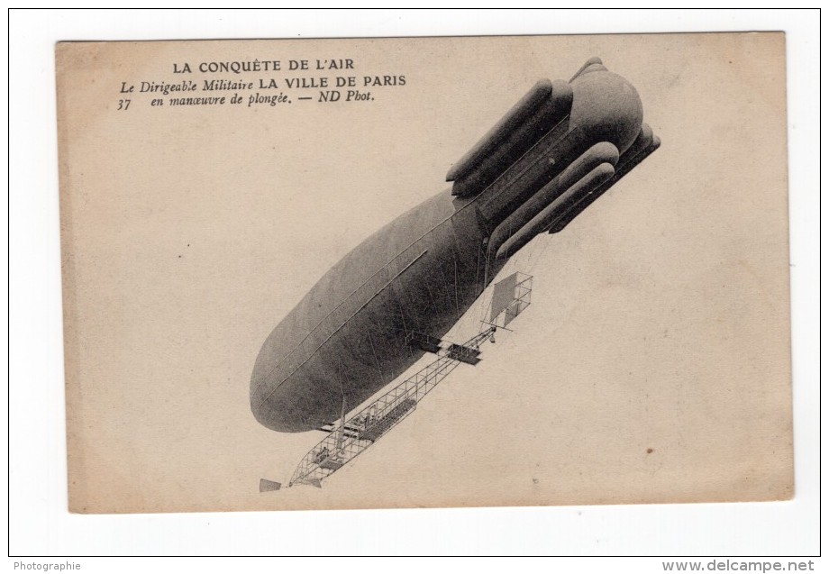 France Aviation Dirigeable Militaire Ville De Paris Surcouf Ancienne Carte Postale CPA 1906 - Zeppeline