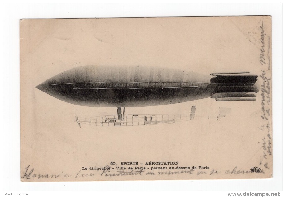 France Aviation Dirigeable Militaire Ville De Paris Surcouf Ancienne Carte Postale CPA 1906 - Zeppeline