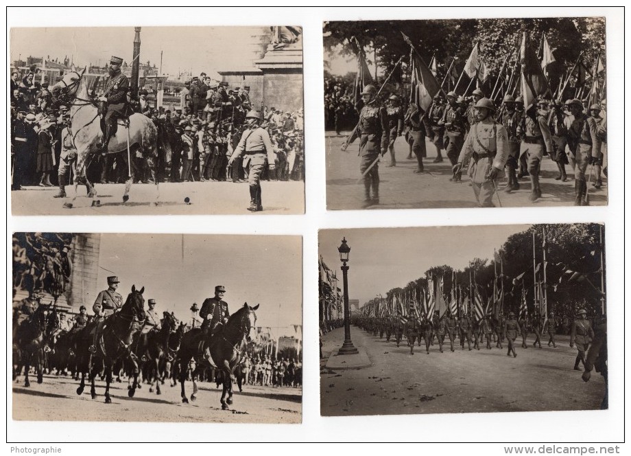 France Paris Fêtes De La Victoire Defile Militaire Lot De 4 Anciennes Cartes Photos 1919 - War, Military