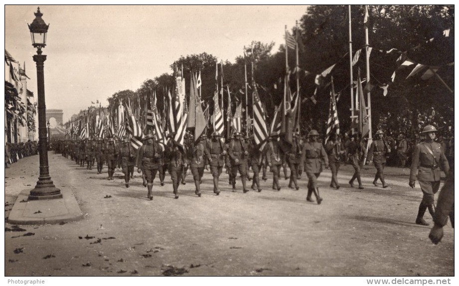 France Paris Fêtes De La Victoire Defile Militaire Lot De 4 Anciennes Cartes Photos 1919 - War, Military