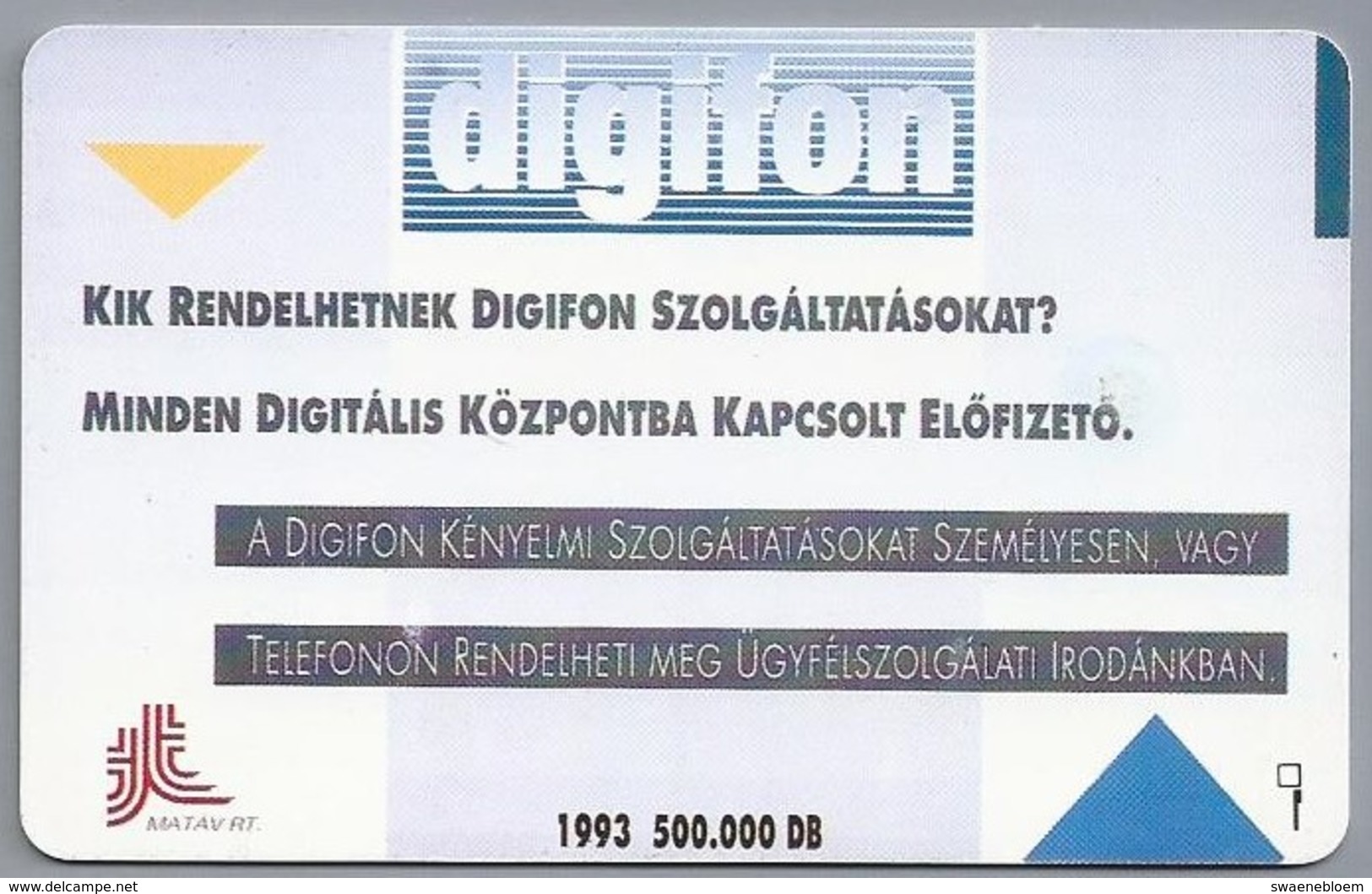 HU.- Hongarije. - Telefoonkaart. Telefon Kartya. MATAV. 1993. Digiton. HIVASATIRANYITAS. 2 Scans - Hongarije