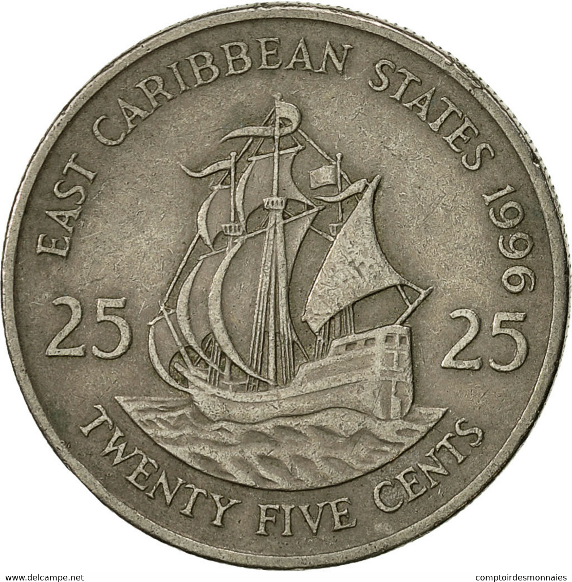 Monnaie, Etats Des Caraibes Orientales, Elizabeth II, 25 Cents, 1996, TTB - Oost-Caribische Staten