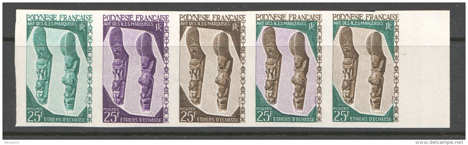 1967 Art Des Iles Marquises 25 Fr - Etriers D'échasse- Bande De 5 Essais De Couleur - Yv 546** - Non Dentelés, épreuves & Variétés