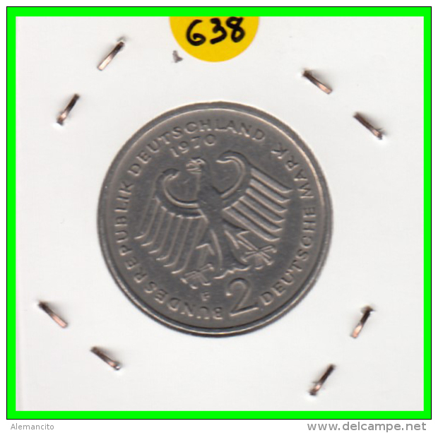 ALEMANIA - GERMANY -MONEDA DE 2.00 DM. THEODOR HEUSS - AÑO 1970-F - 2 Marcos