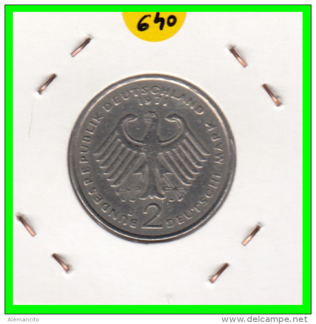 ALEMANIA - GERMANY -MONEDA DE 2.00 DM. THEODOR HEUSS - AÑO 1971-J - 2 Marcos