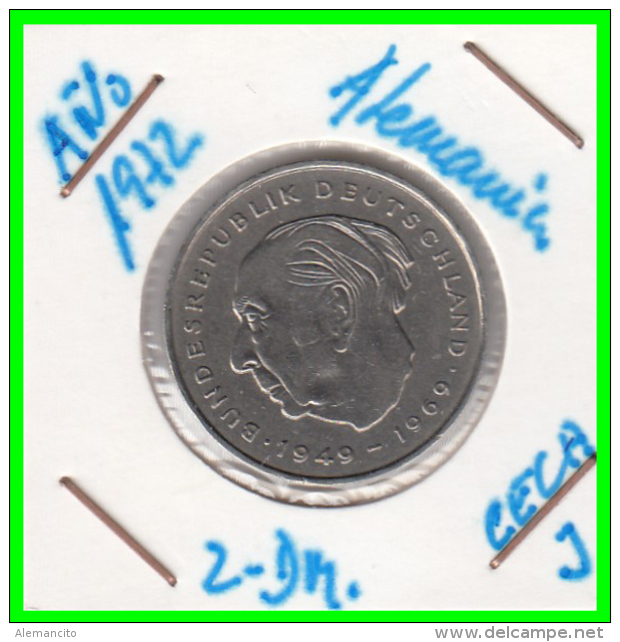 ALEMANIA - GERMANY -MONEDA DE 2.00 DM. THEODOR HEUSS - AÑO 1972-J - 2 Marcos