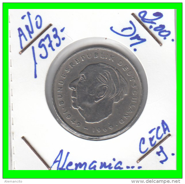 ALEMANIA - GERMANY -MONEDA DE 2.00 DM. THEODOR HEUSS - AÑO 1973-J - 2 Marcos