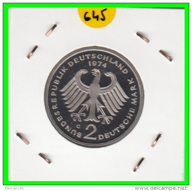 ALEMANIA - GERMANY -MONEDA DE 2.00 DM. THEODOR HEUSS - AÑO 1974-G CALIDAD PROOF S/C - 2 Mark