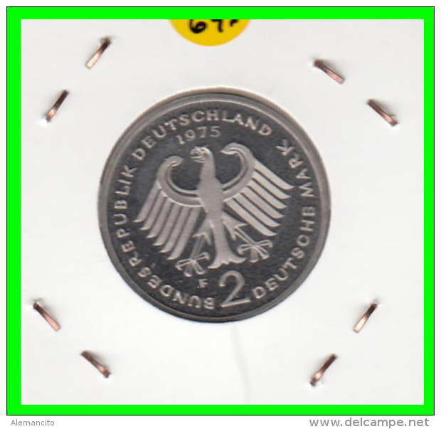 ALEMANIA - GERMANY -MONEDA DE 2.00 DM. THEODOR HEUSS - AÑO 1974-F CALIDAD PROOF S/C - 2 Marcos