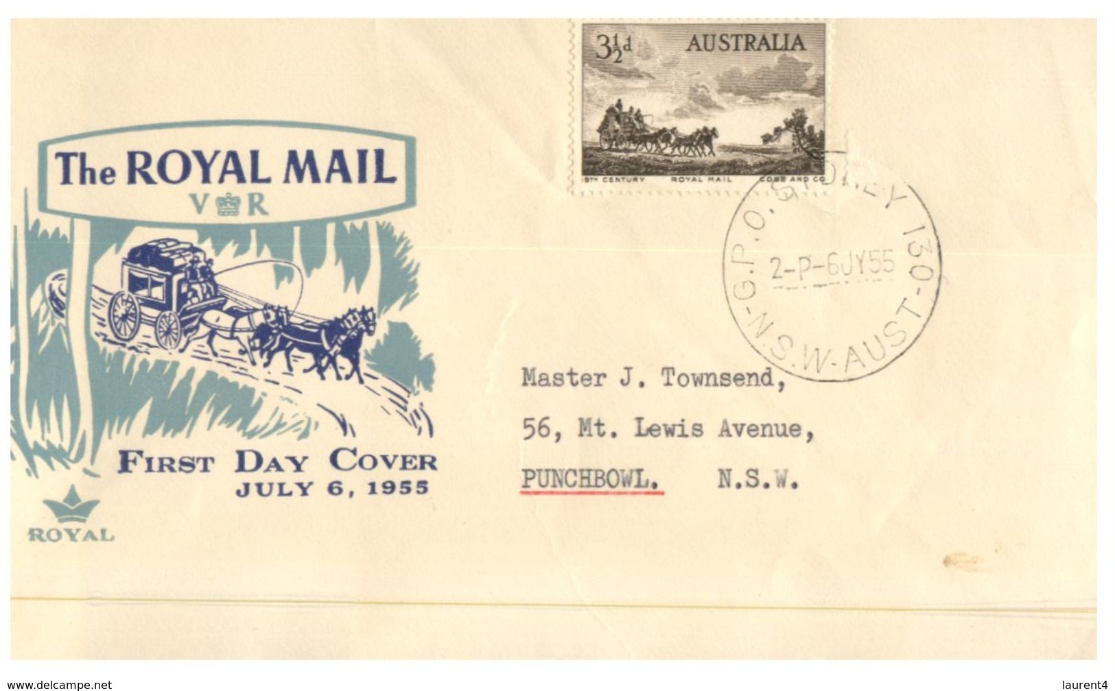 (830) Australia - FDC - 1955 - Royal Mail Coach - FDC