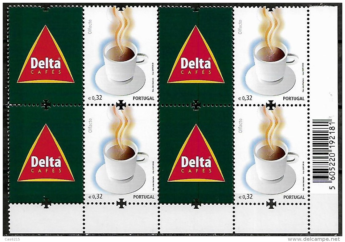 Portugal 2009 Café Delta Coffee Cup Corporate, 1 Quadra MNH Canto Folha,  Mundifil 3890A - Neufs