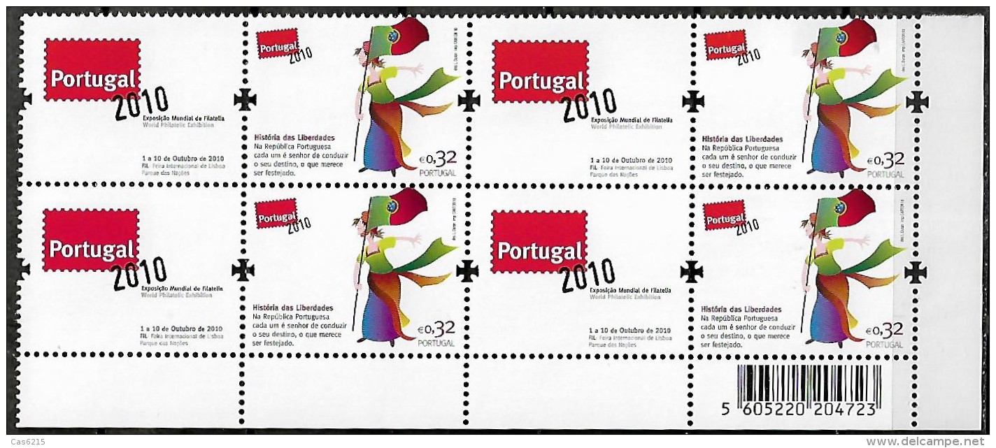 Portugal 2010 Liberdades Freedom Libertés Exposição Portugal 2010 Corporate, 1 Quadra Canto MNH,  Mundifil 4027A - Nuovi