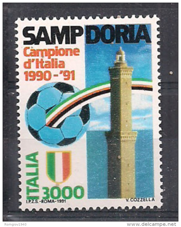 ITALIA 1991 SCUDETTO ALLA SAMPDORIA SASS. 1966 MNH XF - 1991-00: Neufs