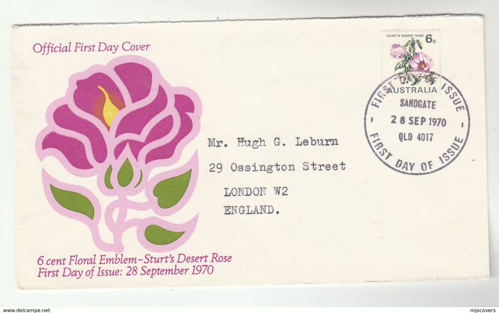 1970 Sandgate AUSTRALIA FDC Stamps DESERT ROSE FLOWER Cover Flowers - Primo Giorno D'emissione (FDC)
