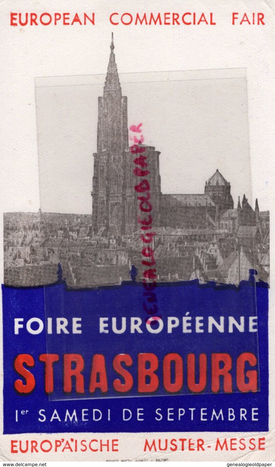 67- STRASBOURG- RARE BUVARD FOIRE EUROPEENNE -EUROPE-EUROPEAN COMMERCIAL FAIR-MARCEL SCHMITT BELFORT - F