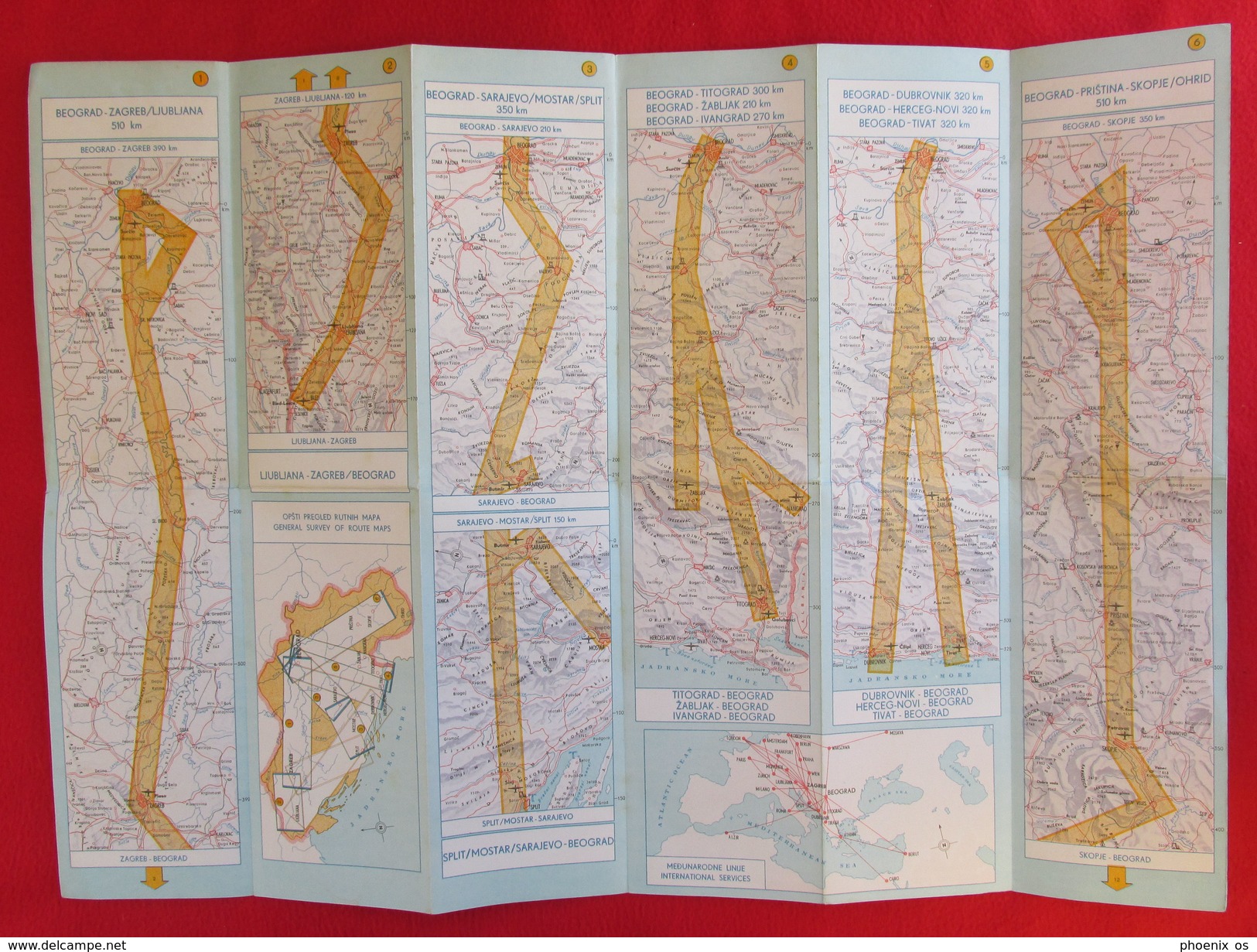 JAT Airlines Yugoslavia - Route Maps Map, Routenkarten, Belgrade 1964. - Zeitpläne