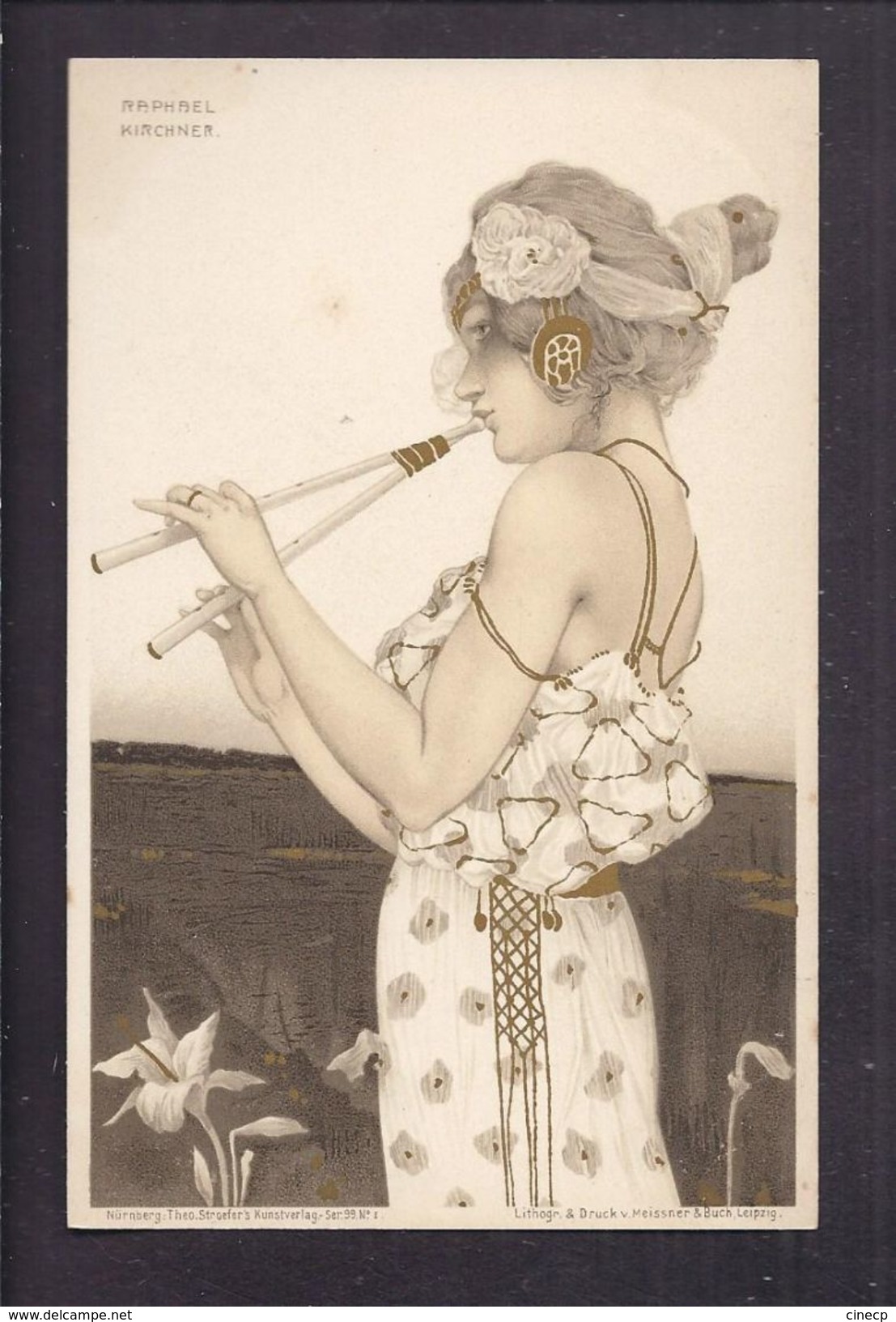 Superbe CPA Illustrée Kirchner - Femme Muse Antique à La Flute - Vierge - Kirchner, Raphael