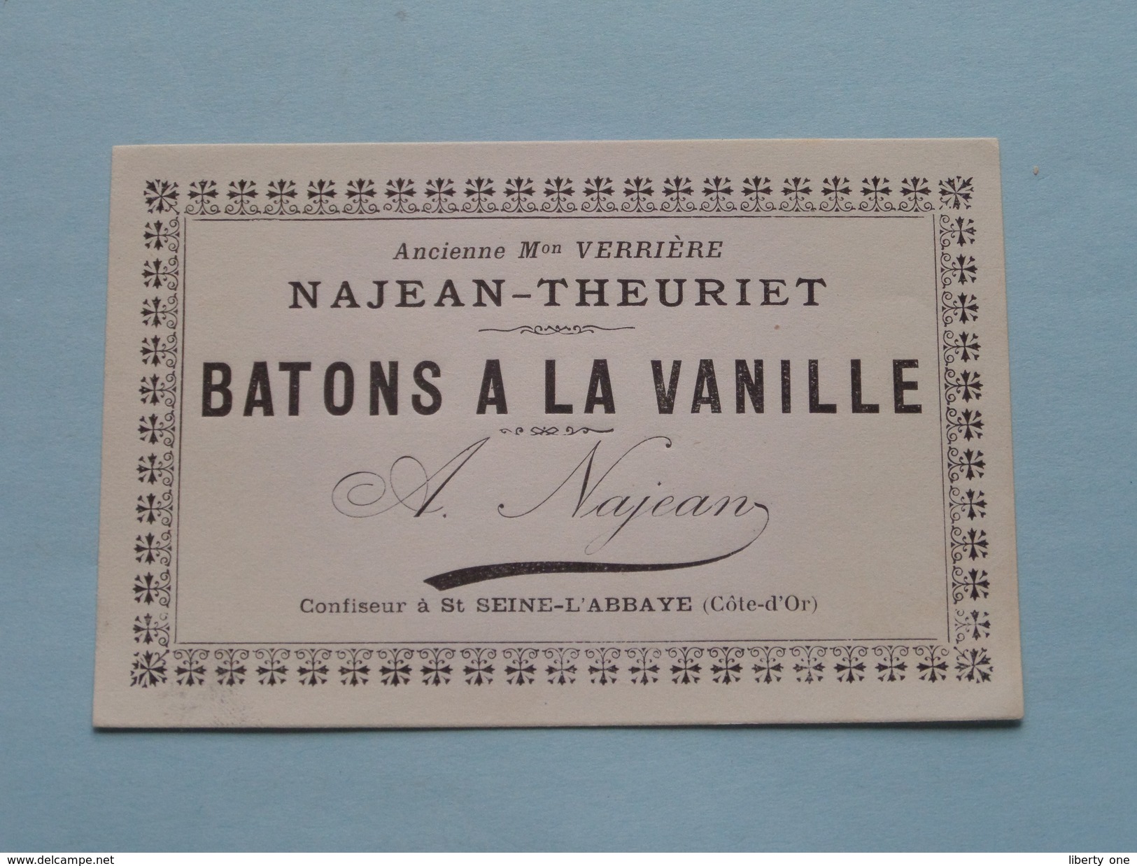 Ancienne Mon Verrière - NAJEAN-THEURIET " BATONS A LA VANILLE " (Confiseur à St. Seine-L'Abbaye ) 10 X 6,5 Cm ! - Other & Unclassified