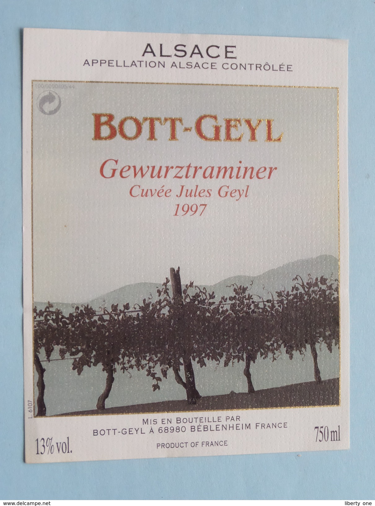 BOTT-GEYL Cuvée Jules Geyl 1997 ( Béblenheim France ) +/- 11 X 8,5 Cm ! - Gewurztraminer